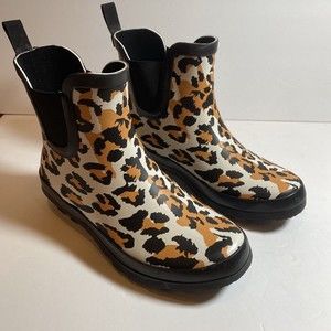XAPPEAL Women’s Rain Boot DrizzleSize 7 Slip On Cheetah Elastic Ankle New